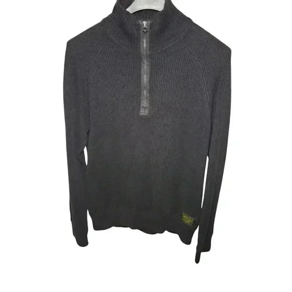 Polo Ralph Lauren Sweater Mens Medium Black 1/4 Zip Fishermans Knit Pullover